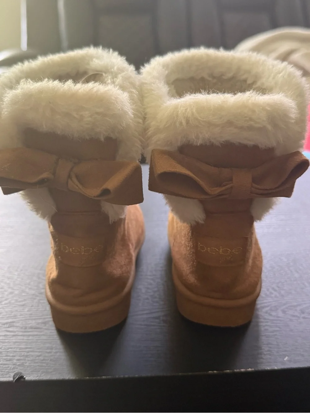 Bebe Chestnut Faux Suede Fur-Trim Boots